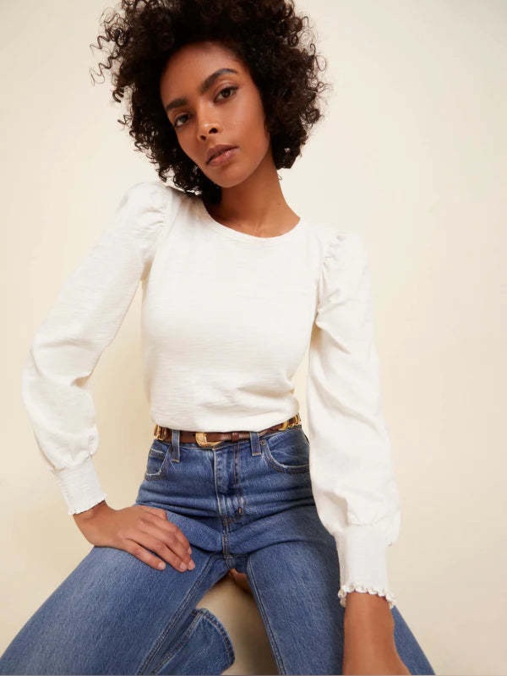 NATION LTD FLORIS TOP OFF WHITE Crew Neck Keyhole Cutout Top Size Small